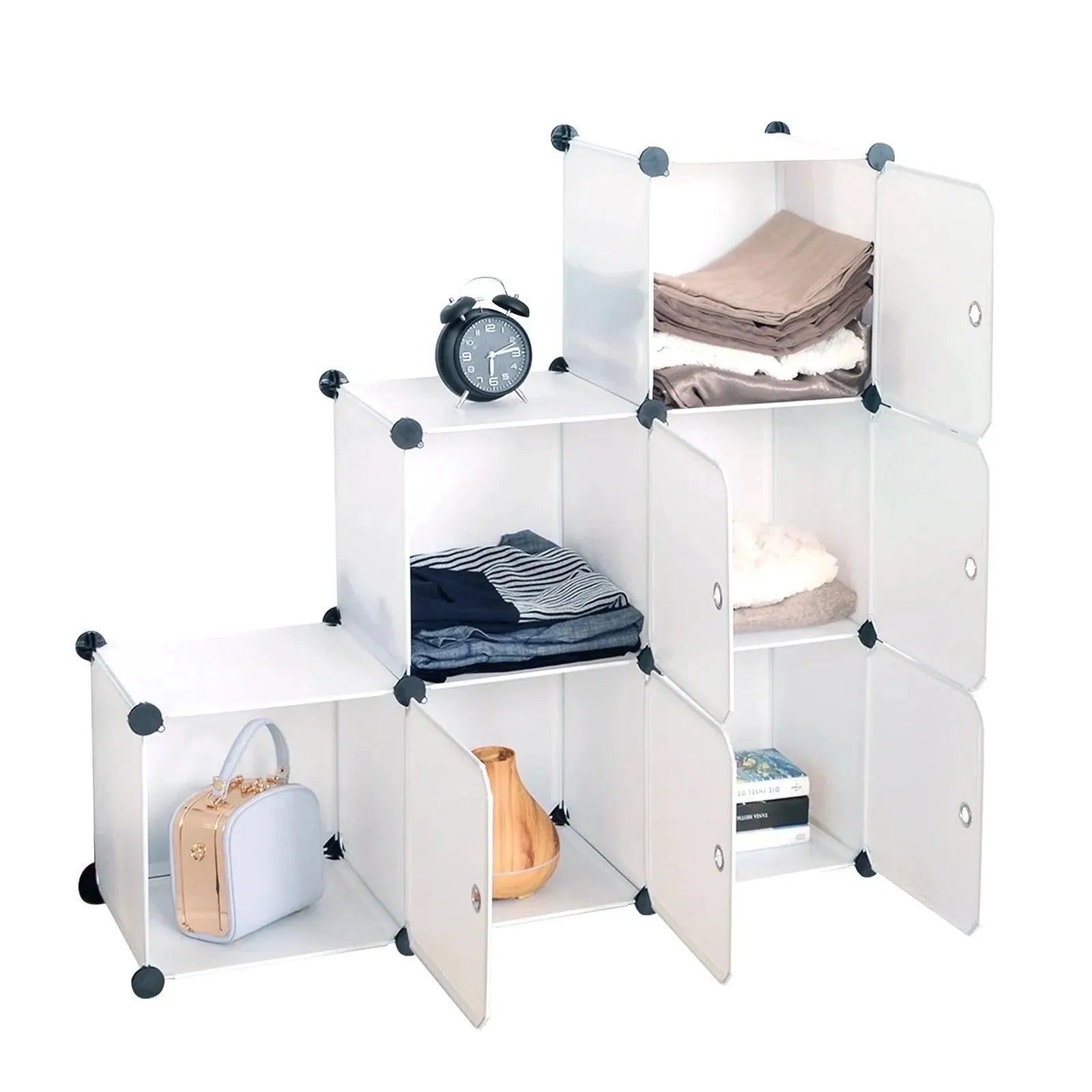 Feronza™ DIY Kledingkast met 6 Compartimenten – Plastic Opslagsysteem met Deuren voor Boekenkast en Organizer in de Slaapkamer - Feronza